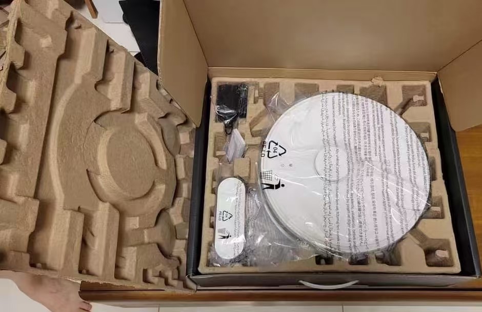 a product safely encased in pulp molded packaging