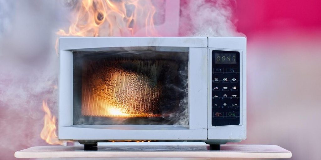 microwave on fire
