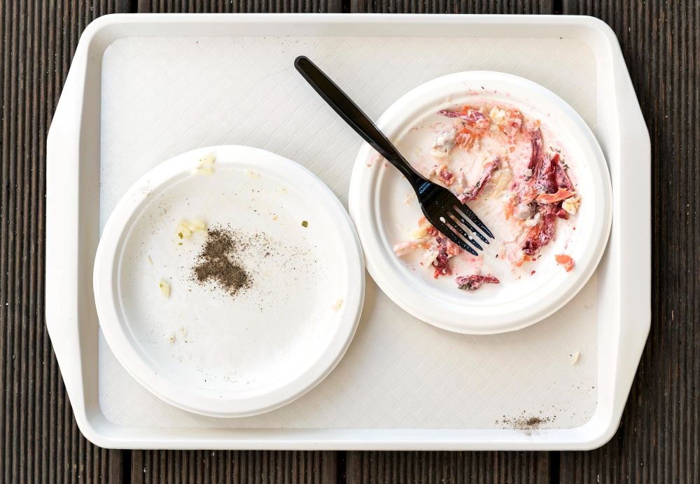 physical residue on paper plates