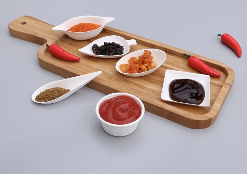 mini appetizer & tasting dishes | biodegradable finger food plates, sauce & dip cups