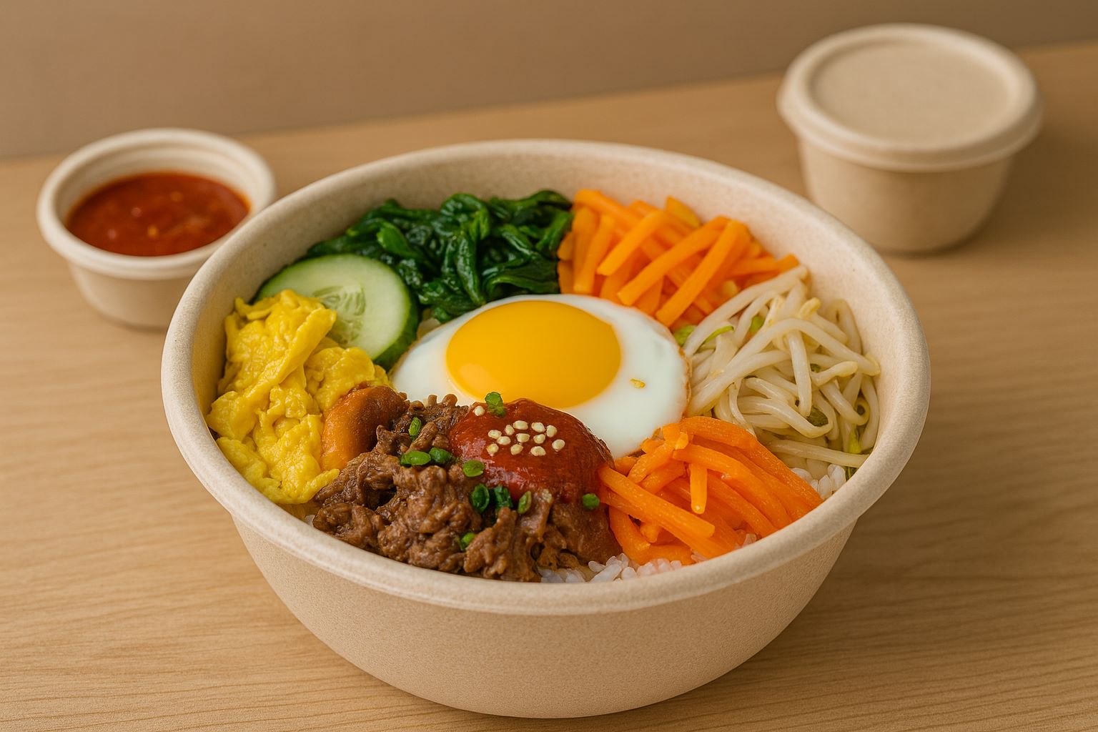 bibimbap in bagasse bowl
