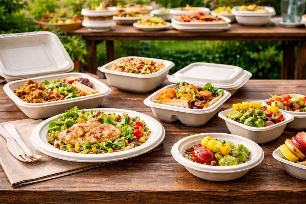 bagasse tableware in outdoor