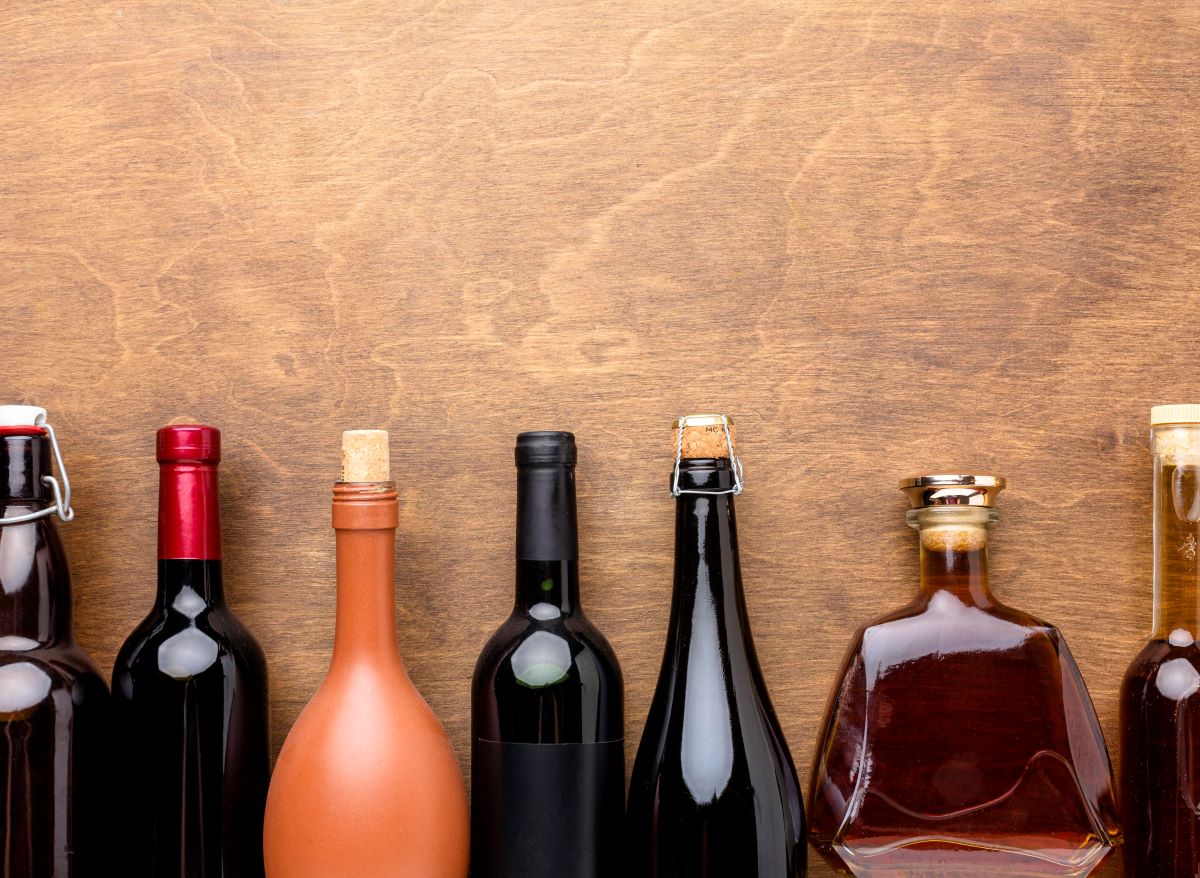 top view mix alcohol bottles